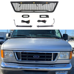 Front Grille For 2003-2007 E150 E250 E350 Matte Black Grille With Light Bar