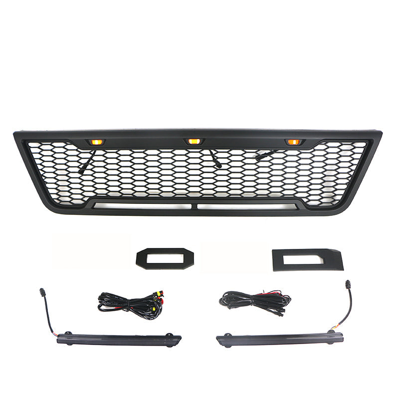 Front Grille For 2003-2007 E150 E250 E350 Matte Black Grille With Light Bar